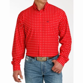 Cinch Men's Red Print Long Sleeve Gym Companion Thermoregulating Layer