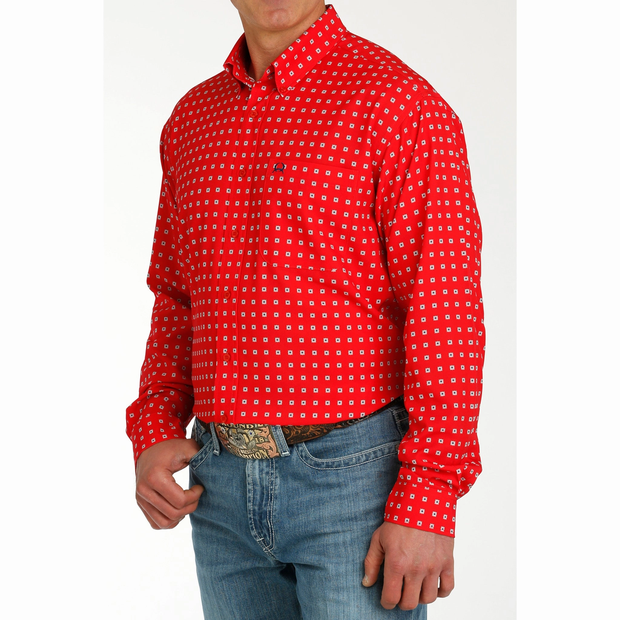 Non-Iron Cinch Men's Red Print Long Sleeve