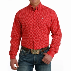 Cinch Men's Red Print Long Sleeve Sleek Silhouette Comfortable Wear