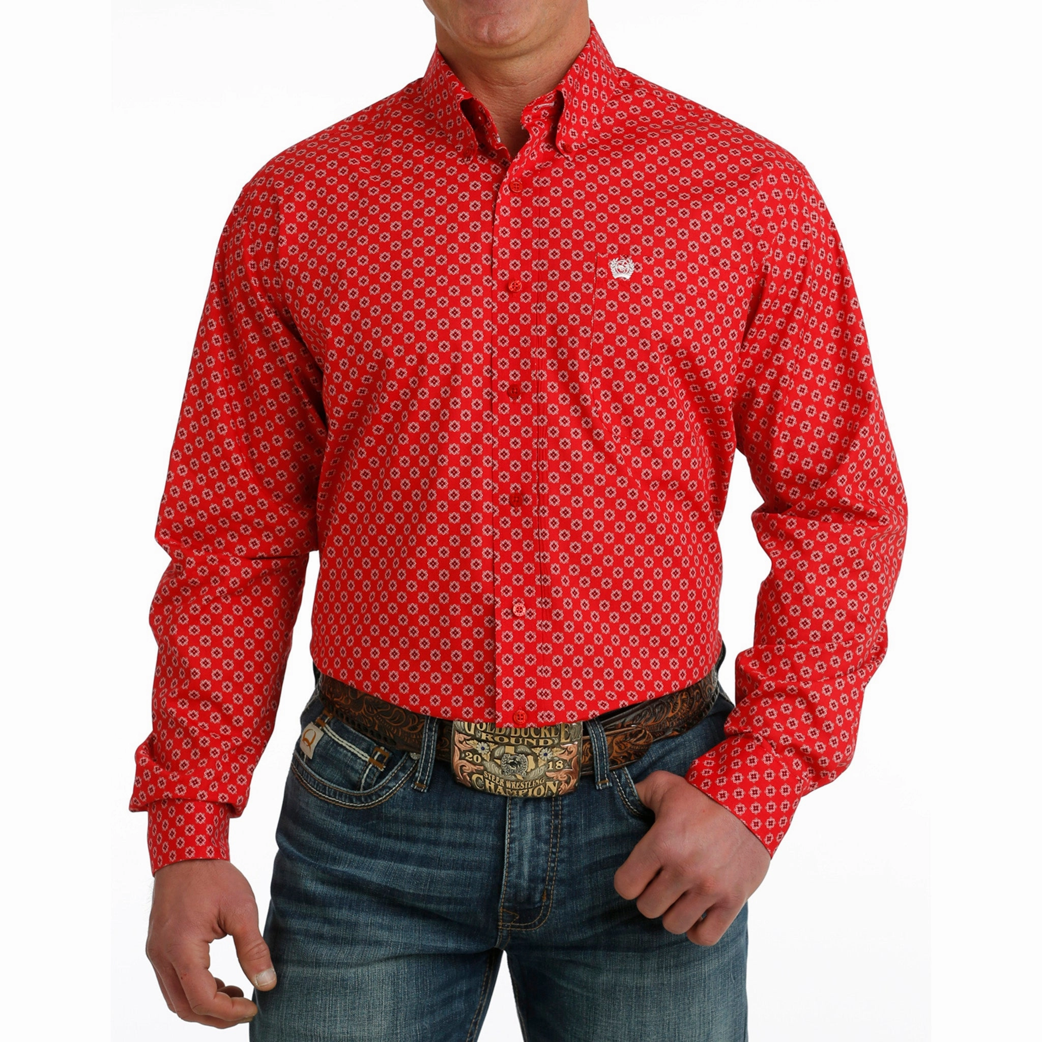 Cinch Men's Red Print Long Sleeve Sleek Silhouette Comfortable Wear