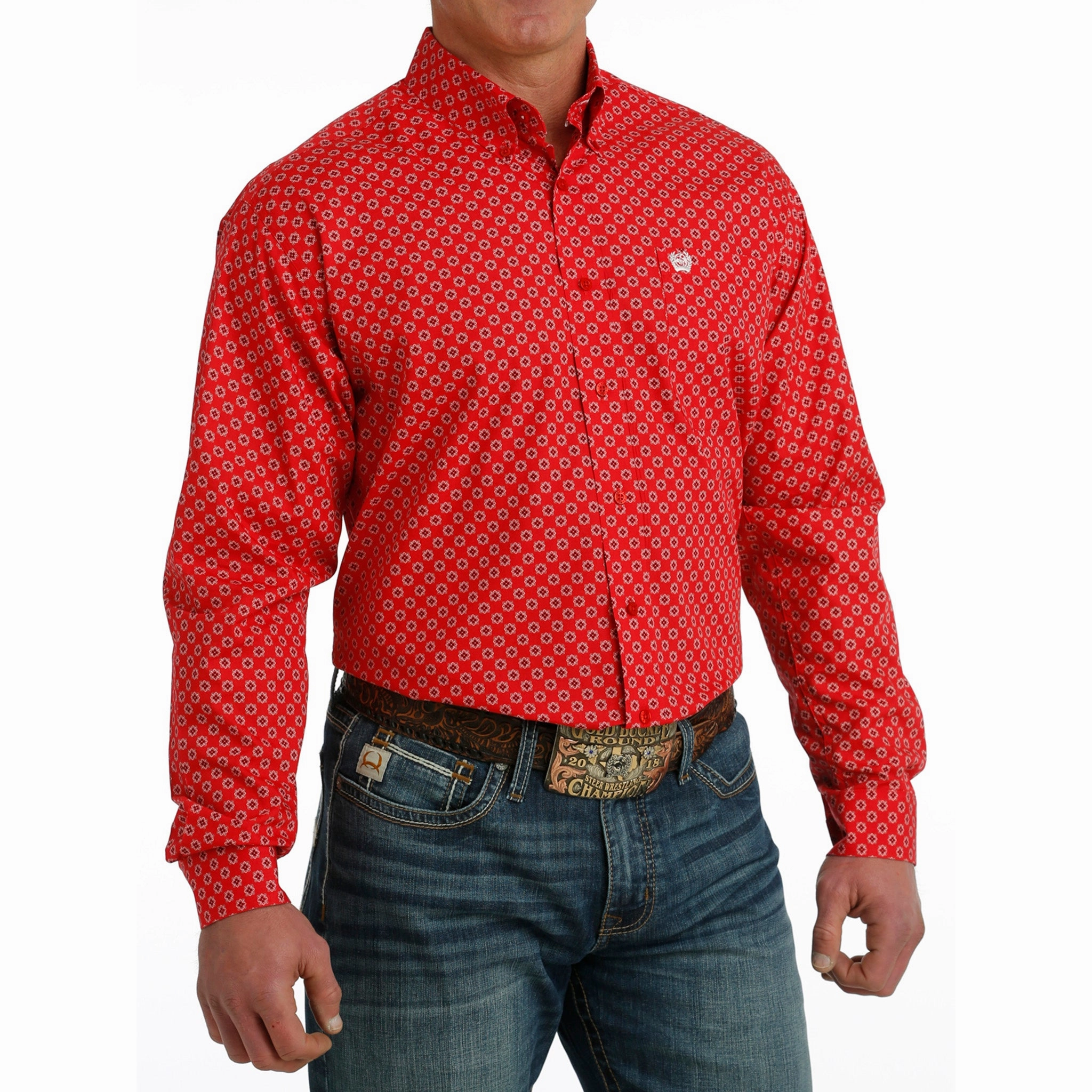 Cinch Men's Red Print Long Sleeve Roomy Cut Workwear Option