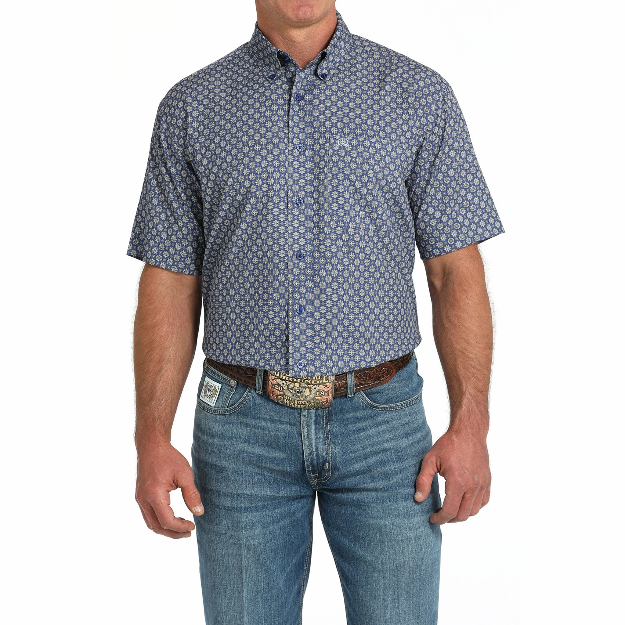 Cinch Men's Royal Geo Arena Flex Short Sleeve Minimalist Closure