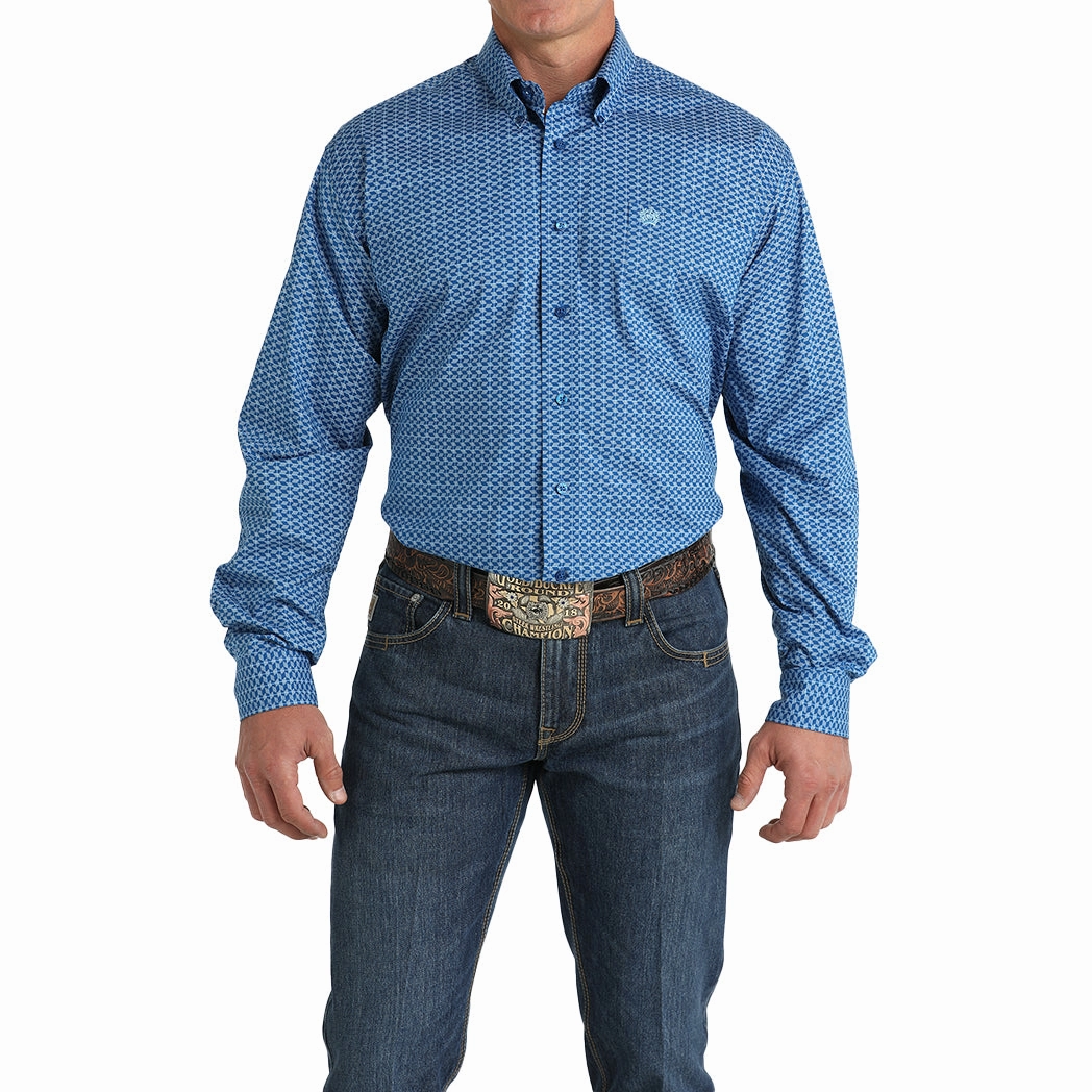 Cinch Men's Royal Geometric Long Sleeve Shirt Moisture Wicking Material Spring Break
