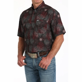 Comfortable Look Cinch Men's Short Sleeve Black Firework Shirt