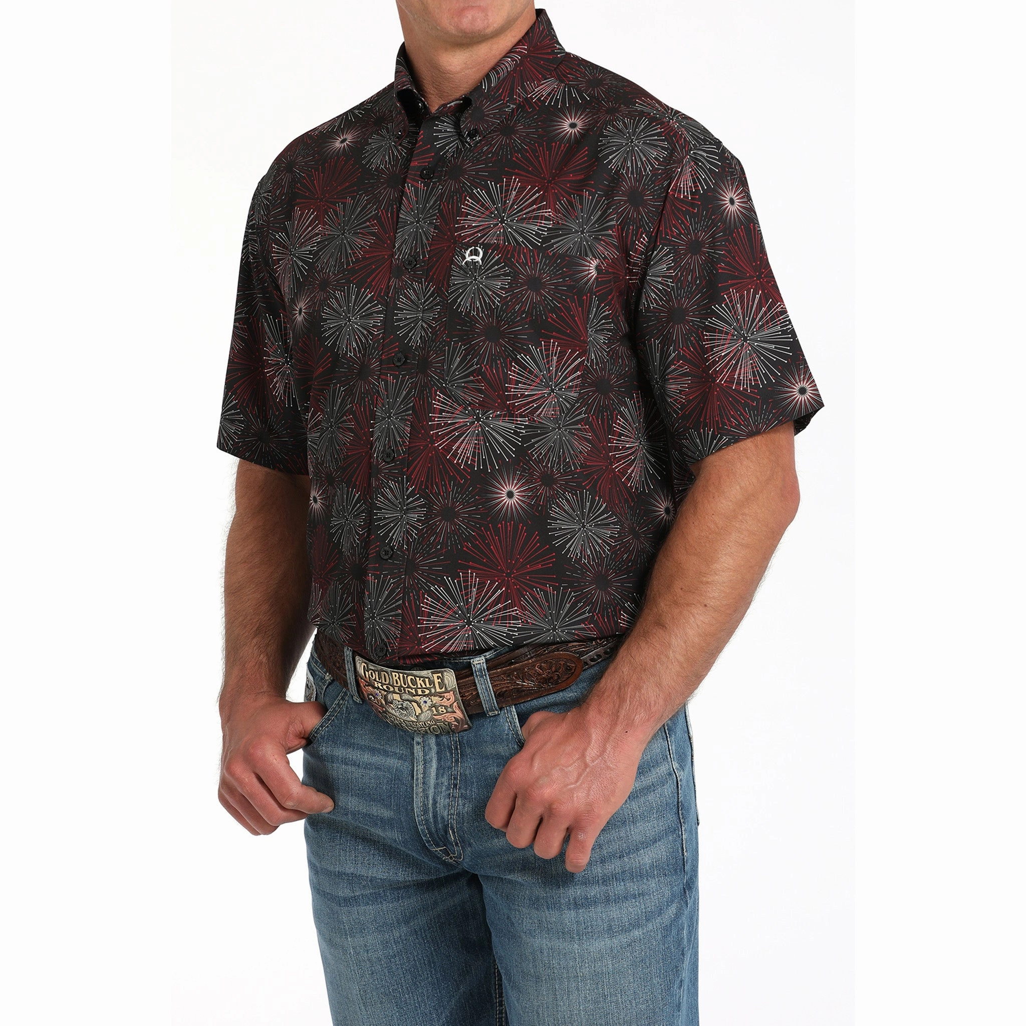 Comfortable Look Cinch Men's Short Sleeve Black Firework Shirt