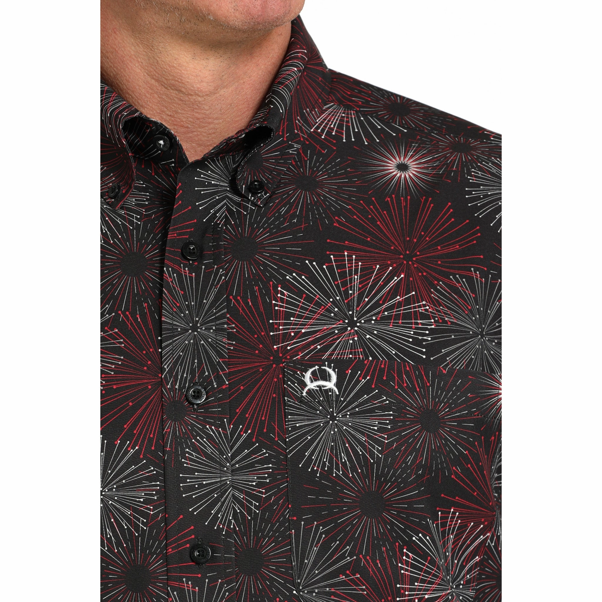 Cinch Men's Short Sleeve Black Firework Shirt Student Essential Versatile Clothing