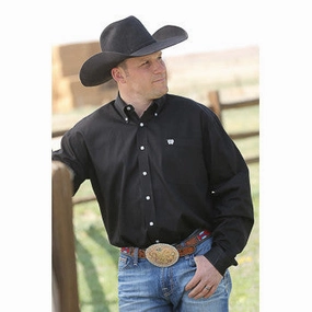 Cinch Men's Solid Black Long Sleeve Button Down Shirt Snug feel decorative element