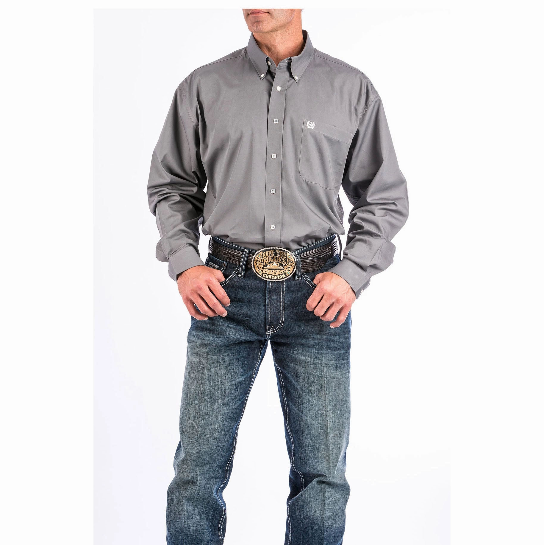 Cinch Men's Solid Dove Gray Button Down Shirt Chill Layer
