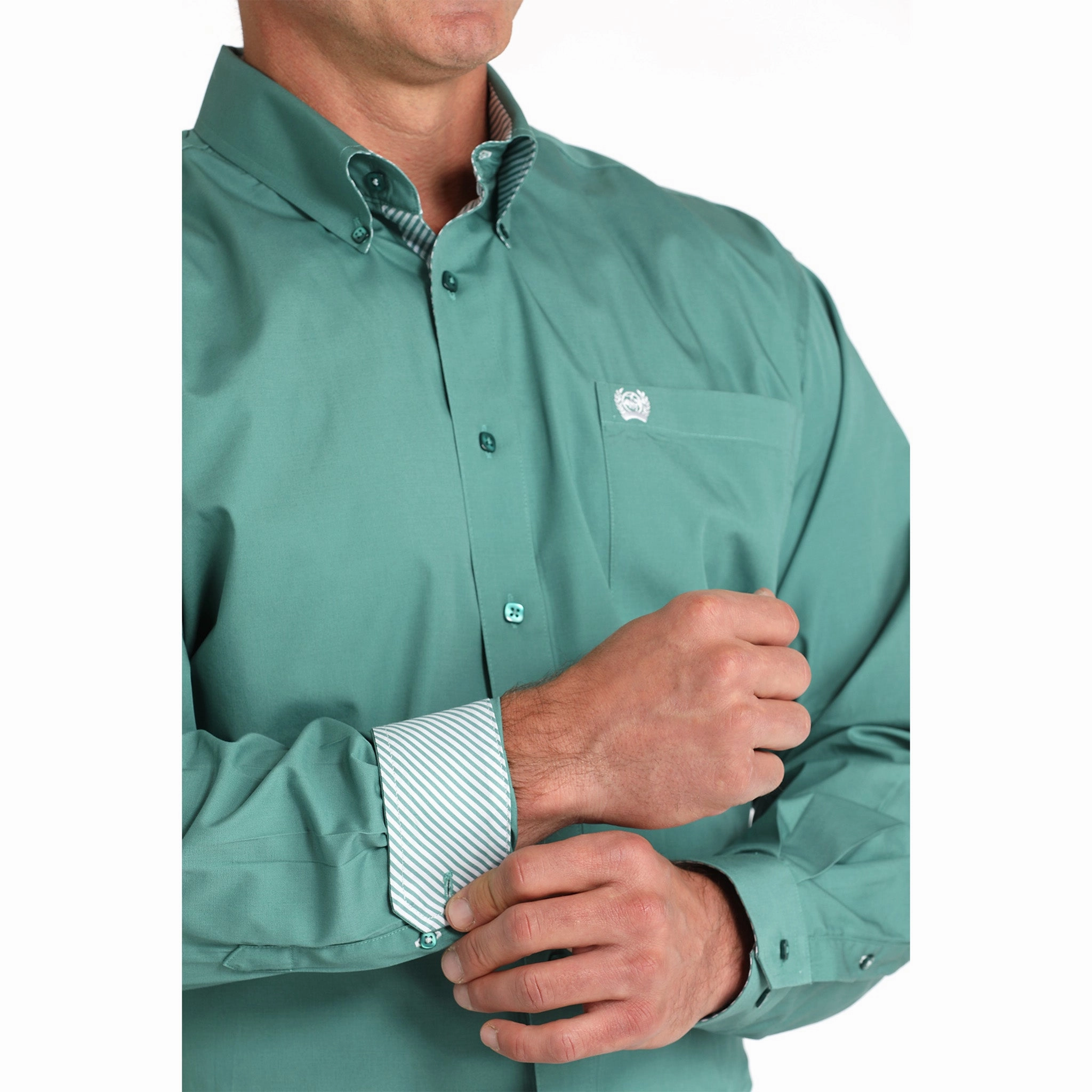 Cinch Men's Solid Green Long Sleeve Shirt Edgy Design Fashionable Pick