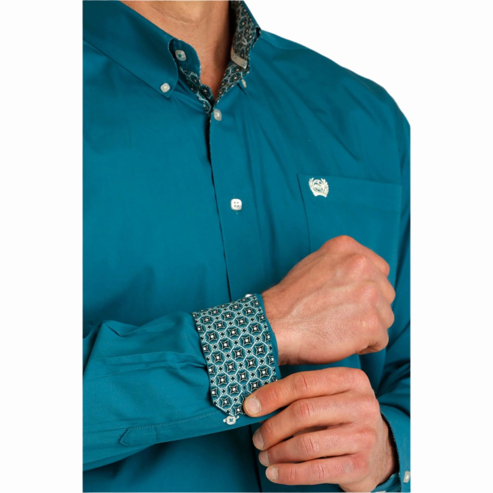Cinch Men's Solid Teal Long Sleeve Shirt Smooth zipper closure Light Wear