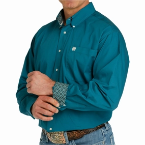Cinch Men's Solid Teal Long Sleeve Shirt Thermoregulating Fabric Weekend Wear