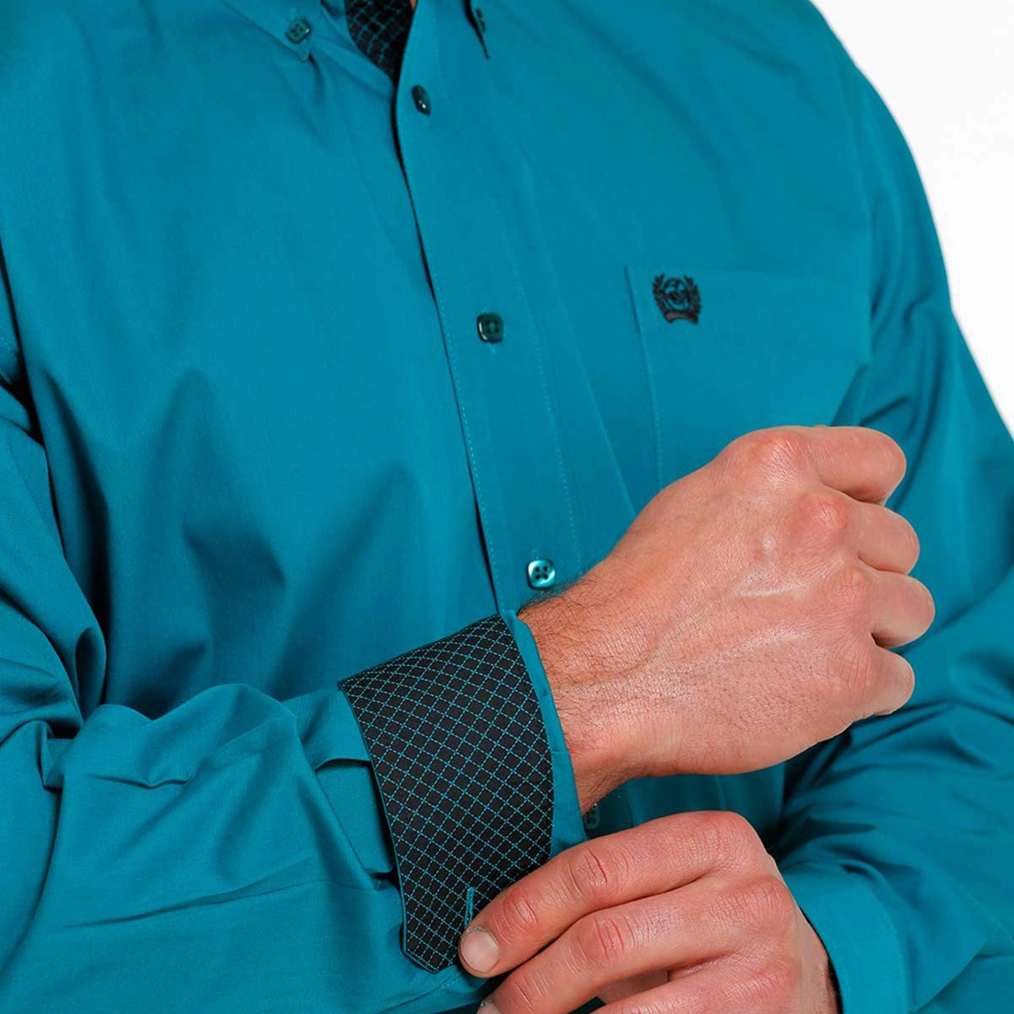 Cinch Men's Solid Teal Shirt Bold Graphics Hidden Placket