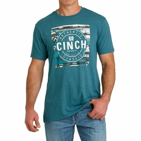 Cinch Men's Teal Aztec Logo Tee Pocket Detail