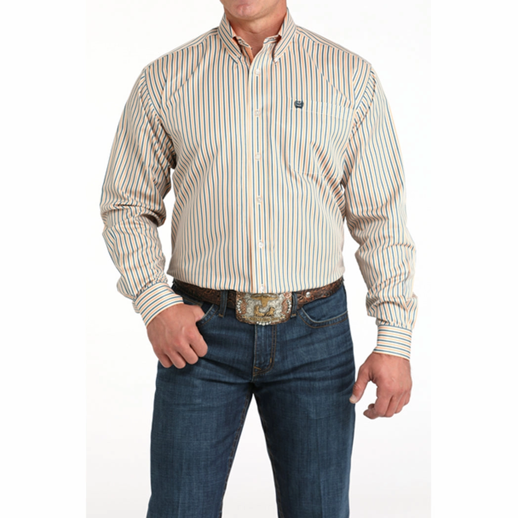 Lightweight texture Hiking Gear Cinch Men's Tencel Cream Stripe Print Long Sleeve Shirt