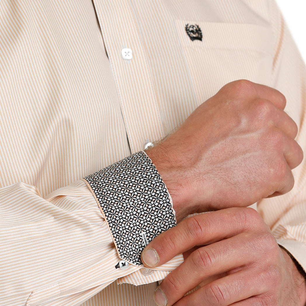 Elegant Finish Cinch Men's Tencel Stripe Button Down Long Sleeve