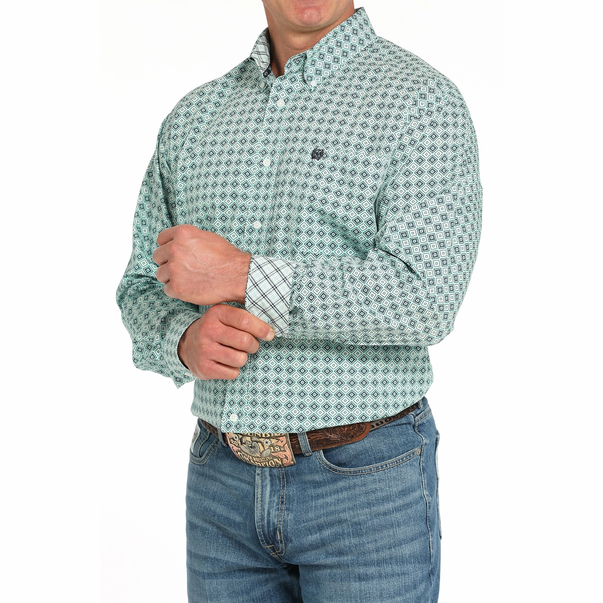 Versatile Fit Cinch Men's Turquoise Print Long Sleeve