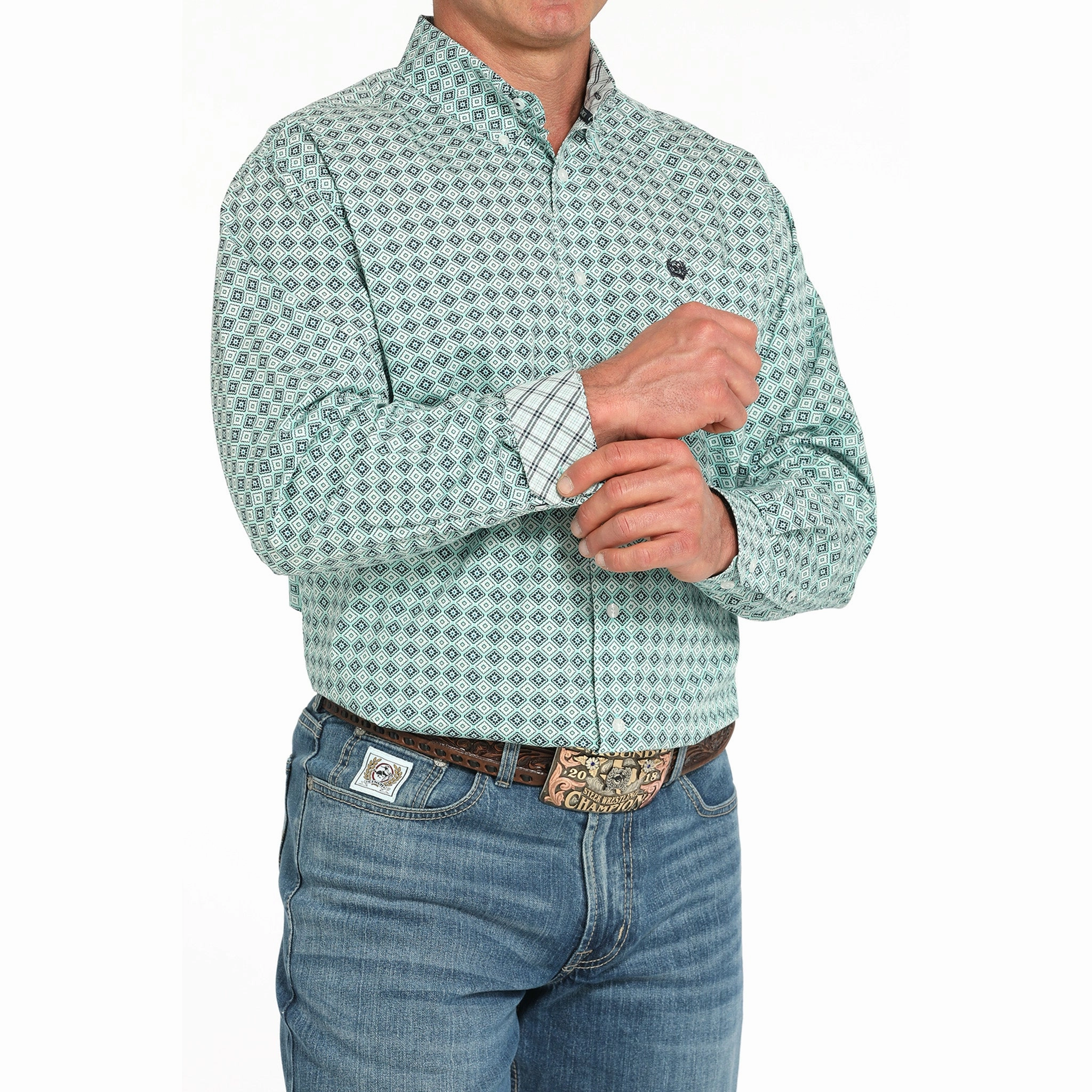 elegant design Travel Friendly Cinch Men's Turquoise Print Long Sleeve