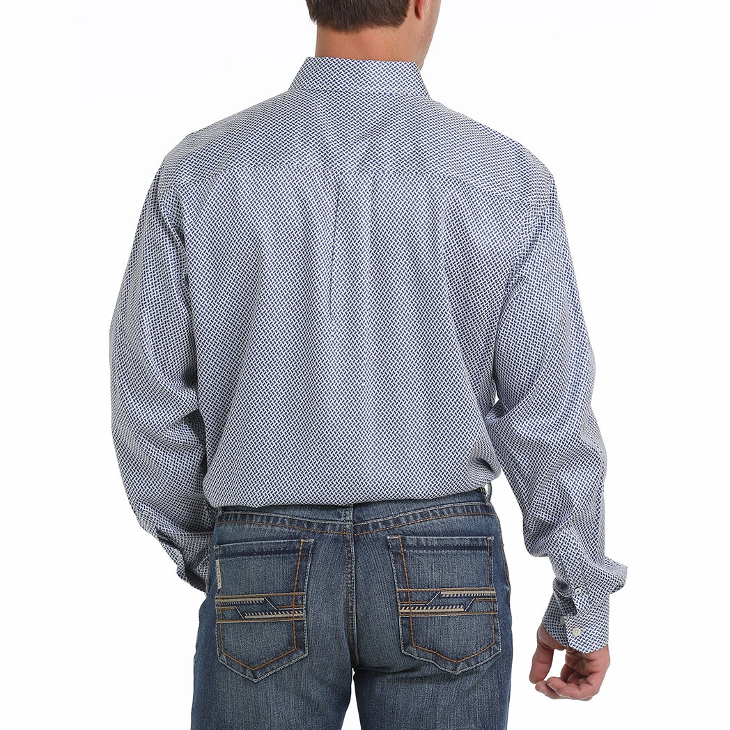 Adjustable Hem Classy Detail Cinch Men's Twill Weave Print Long Sleeve