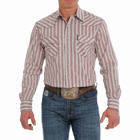 Edgy style Cinch Men's White & Burgundy Print Shirt