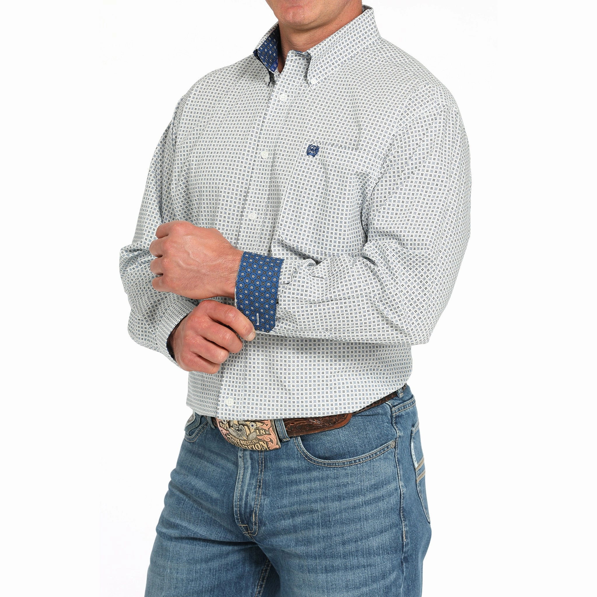 Cinch Men's White Geo Print Long Sleeve Summer Outfit Personalized Touch