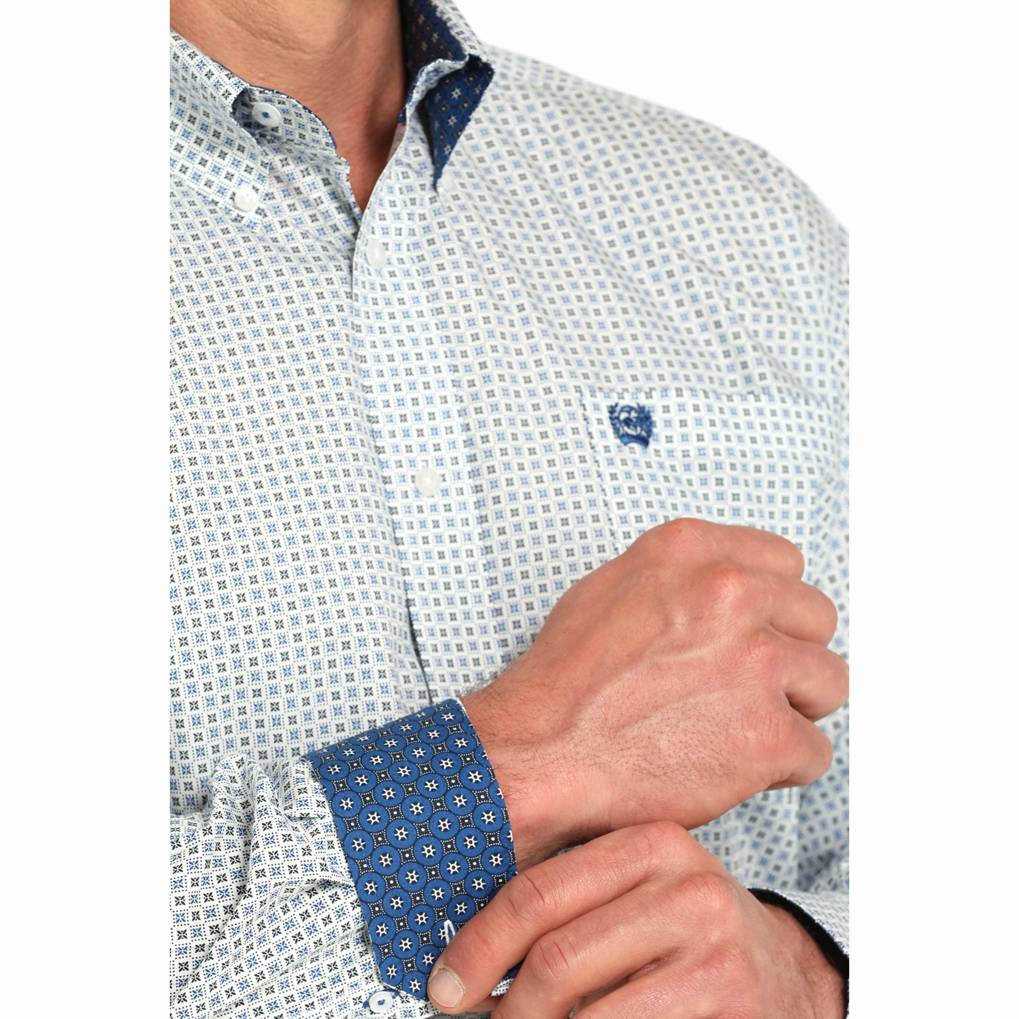 Cinch Men's White Geo Print Long Sleeve Unisex Choice