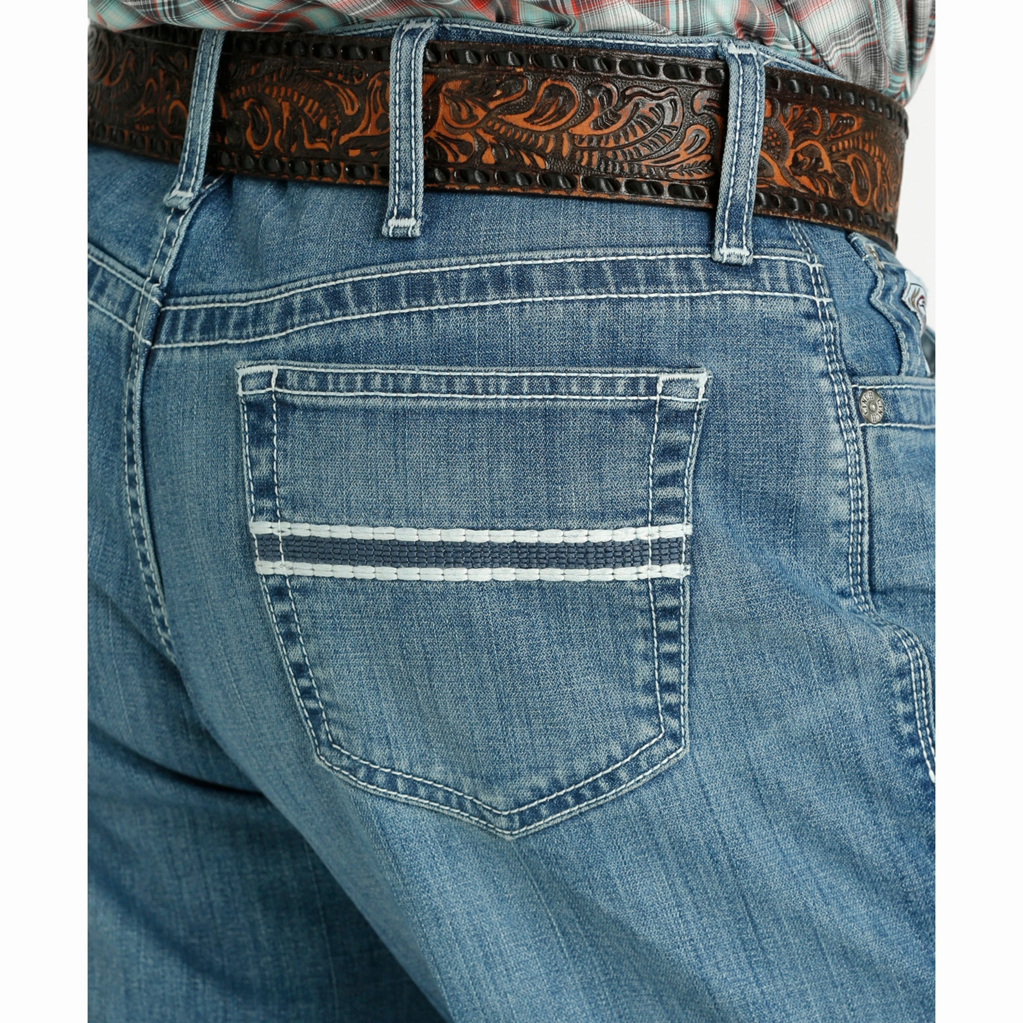 Minimalist Pocket Layout Sleek Waist Cinch Men's White Label Medium Stone Wash Jeans