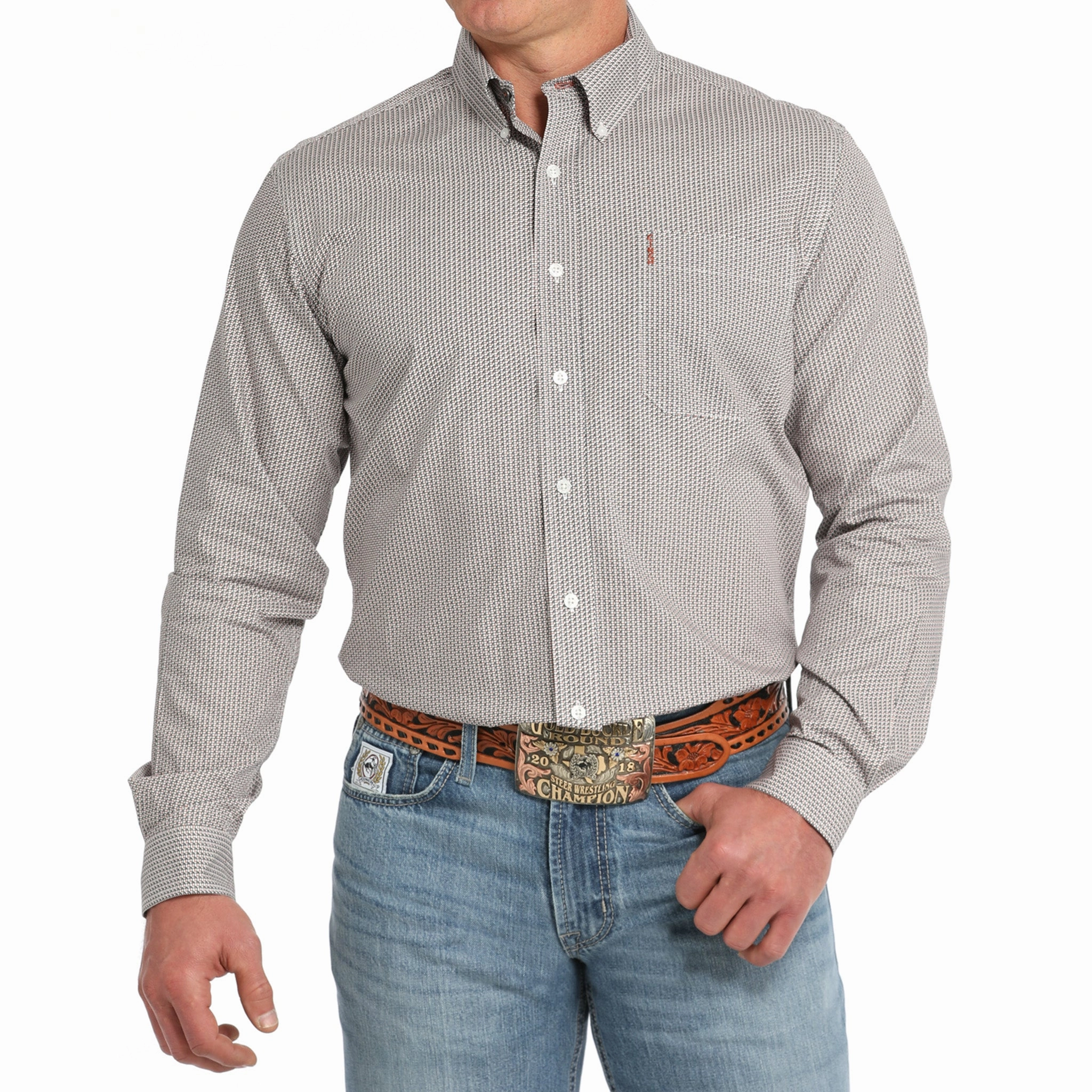 Cinch Men's White Multi Geo Long Sleeve Shirt Interview Ready