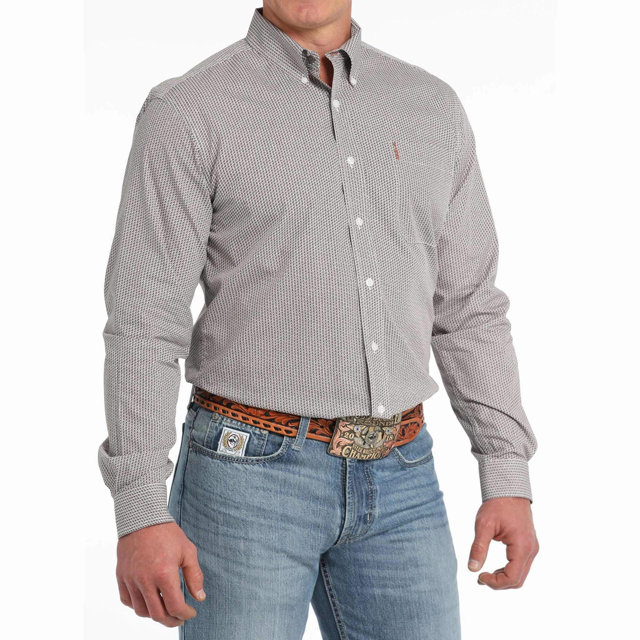 Cinch Men's White Multi Geo Long Sleeve Shirt Thermoregulating Layer Smooth Texture
