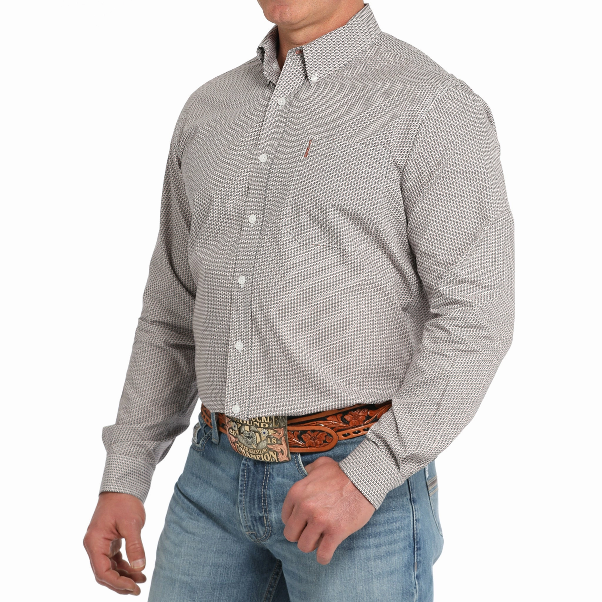Cinch Men's White Multi Geo Long Sleeve Shirt Casual Option