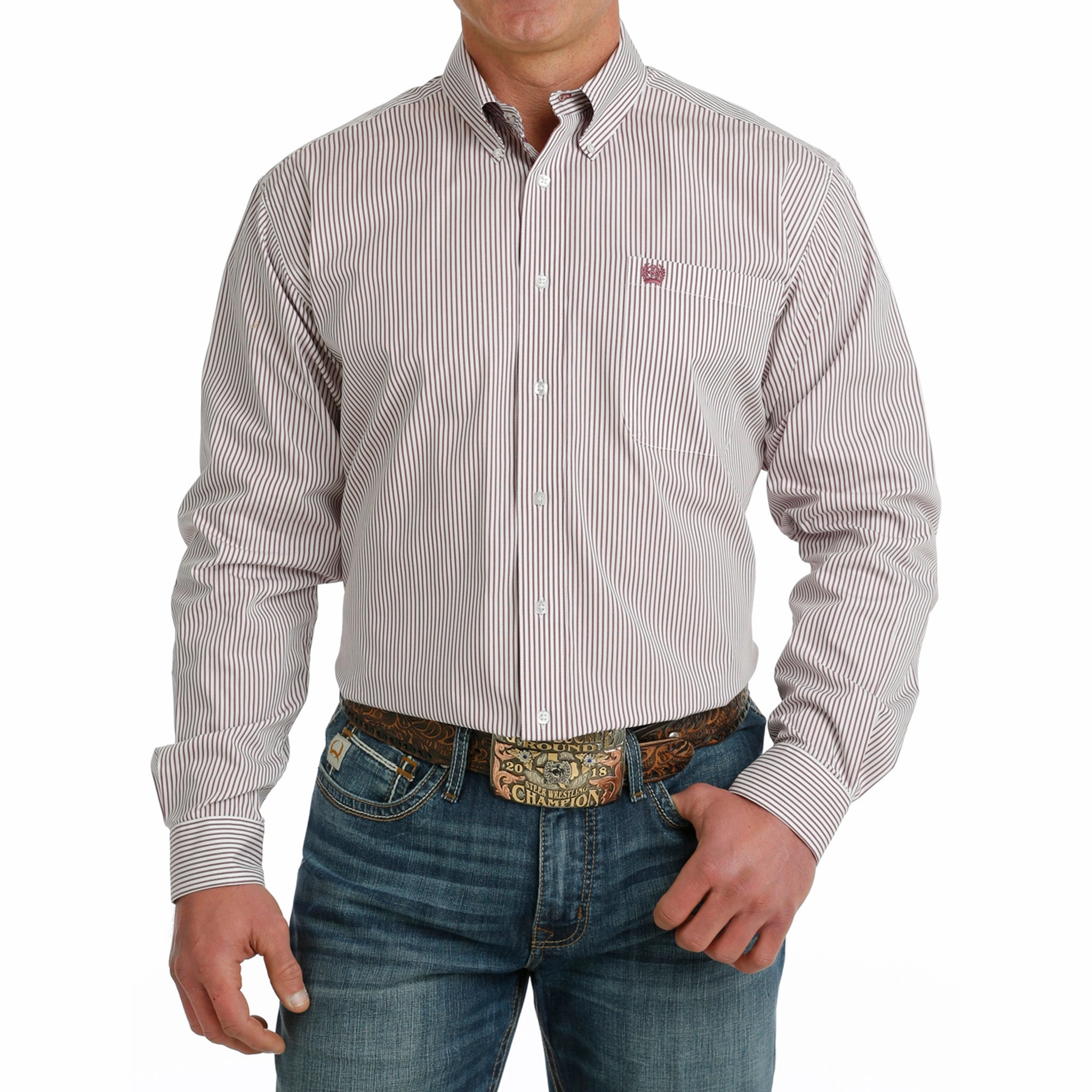 Cinch Men's White Stripe Long Sleeve Versatile Design Minimalist Design