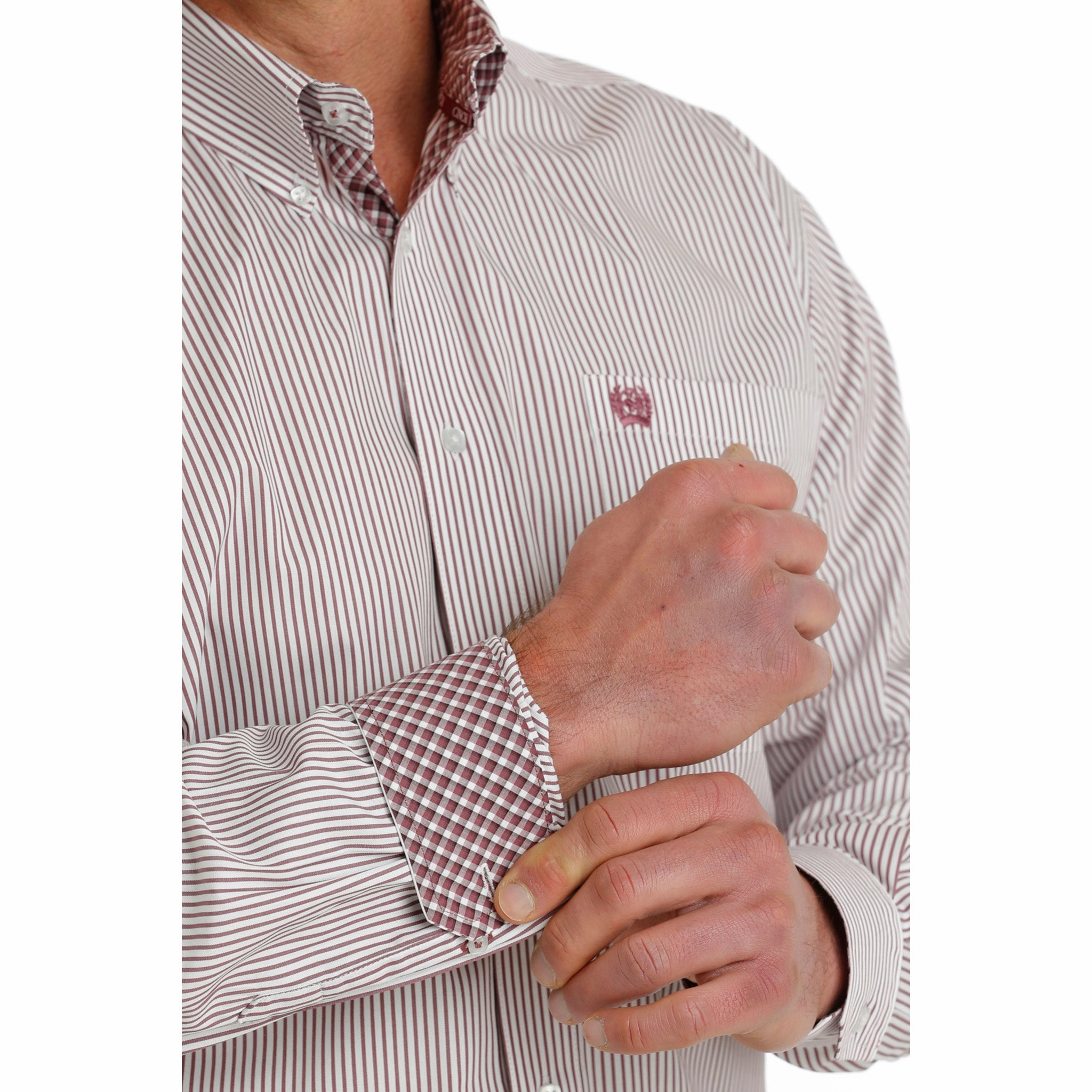 Anti Pill Treatment Cinch Men's White Stripe Long Sleeve