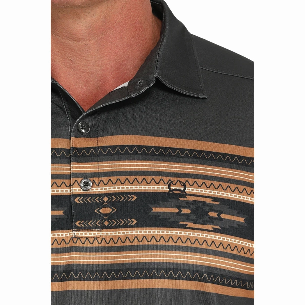 Cinch Mens Arena Flex Gray Aztec Balck Polo Breathable Lining Breathable fabric