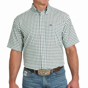 Hidden Button Placket High Density Weave Cinch Mens Arena Flex Short Sleeve Light Blue Button Down