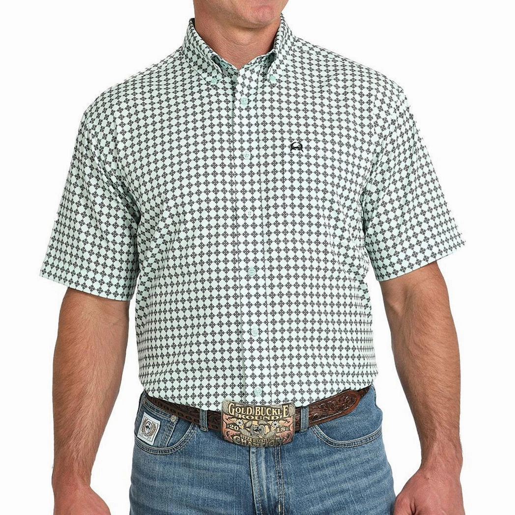 Cinch Mens Arena Flex Short Sleeve Light Blue Button Down Trendy Comfort