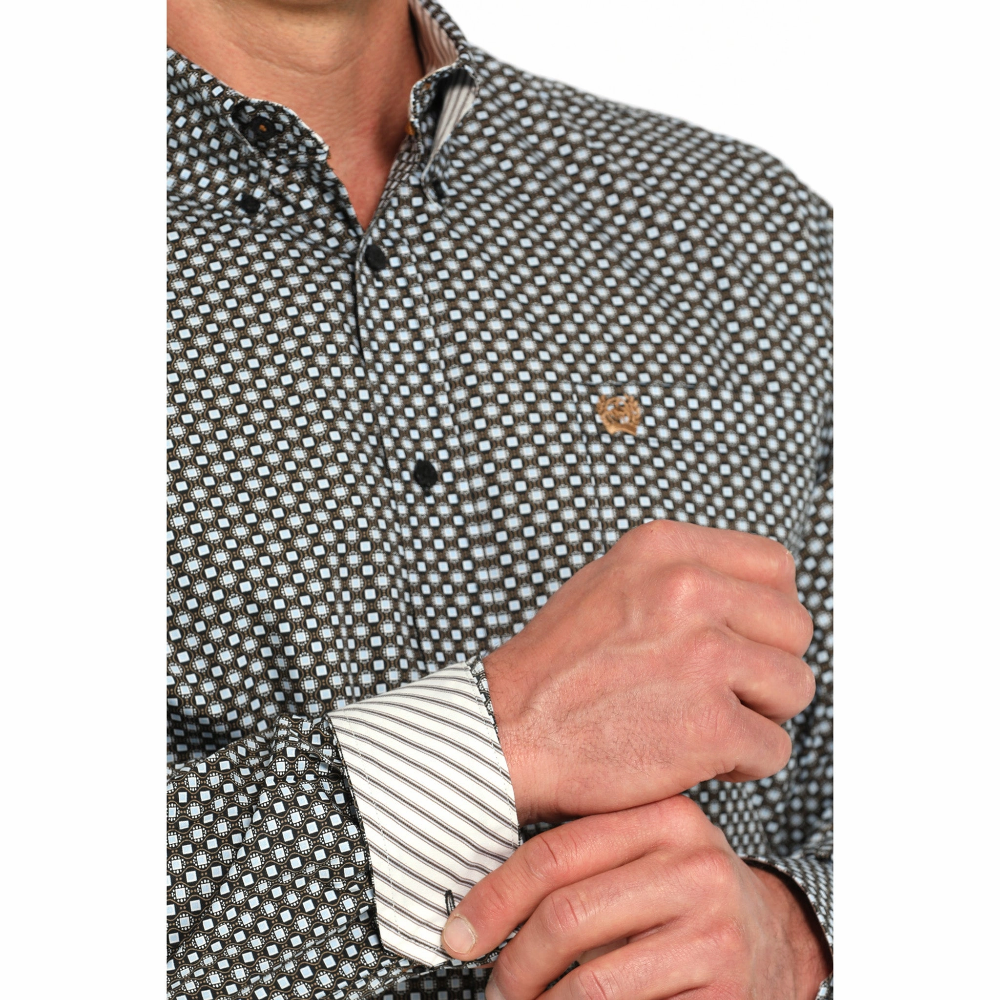 Cinch Mens Geo Black Long Sleeve Button Down Waffle Weave Business casual