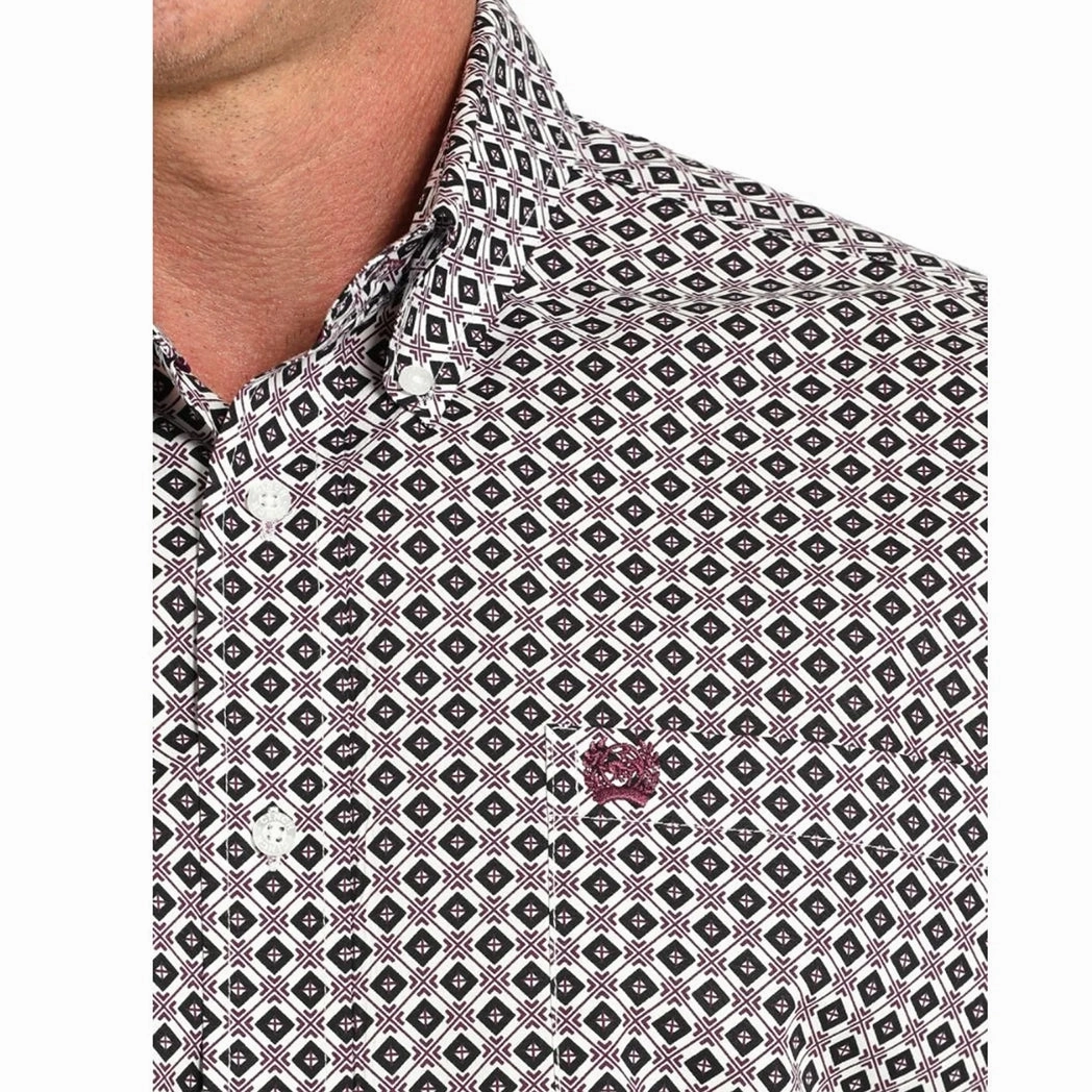 Cinch Mens White/Black Diamond Short Sleeve high-low hem