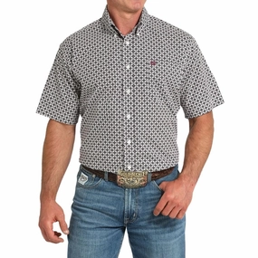 Cinch Mens White/Black Diamond Short Sleeve Durable Buttons