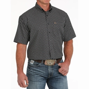 Cinch Navy Print Men's Short Sleeve Arena Flex Round Collar Embroidered Logo