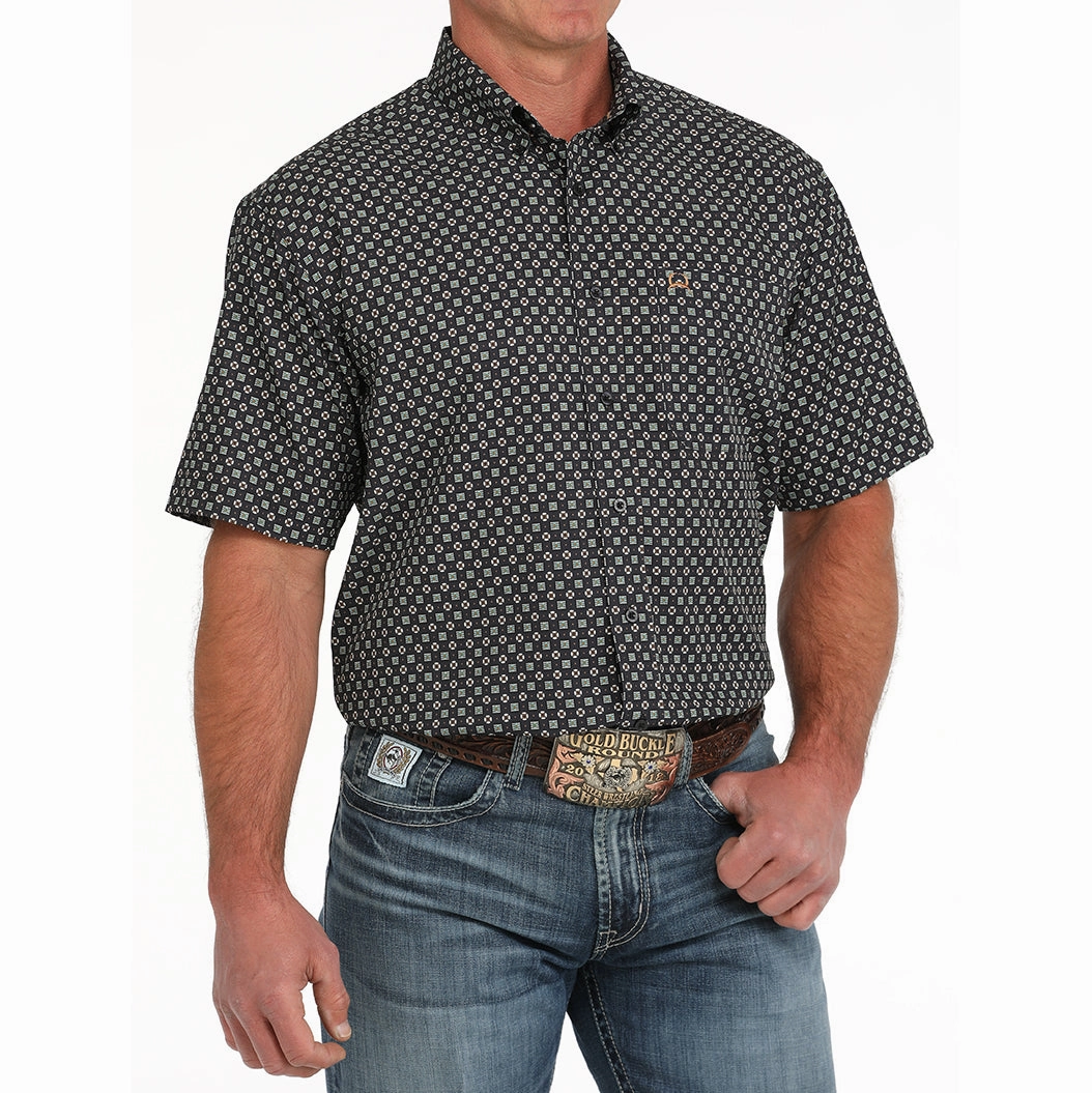 Affordable Fashion Matte Look Cinch Navy Print Men's Short Sleeve Arena Flex