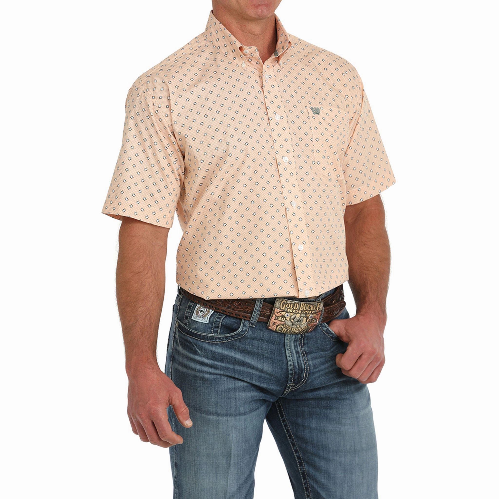 Cinch Peach Geo Print Short Sleeve Non-irritating