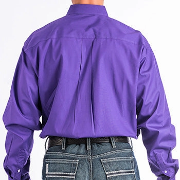Trendy Fashion Shimmer Effect Cinch Purple Solid Button Down Shirt