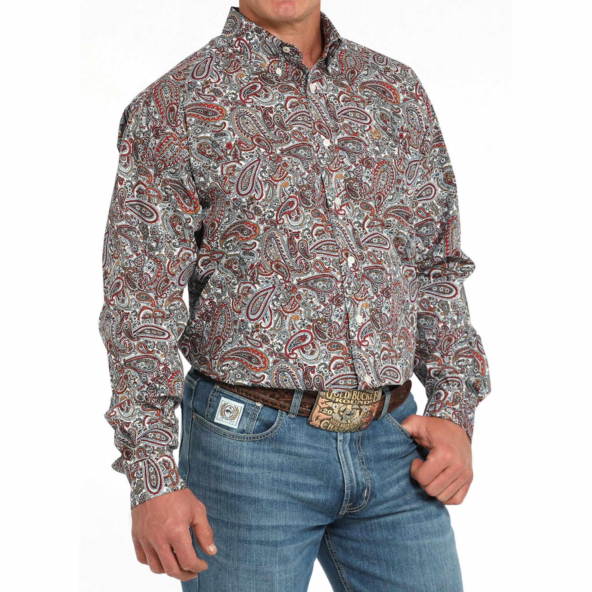 Cinch Red & White Paisley Long Sleeve Shirt hypoallergenic material Year-Round Favorite