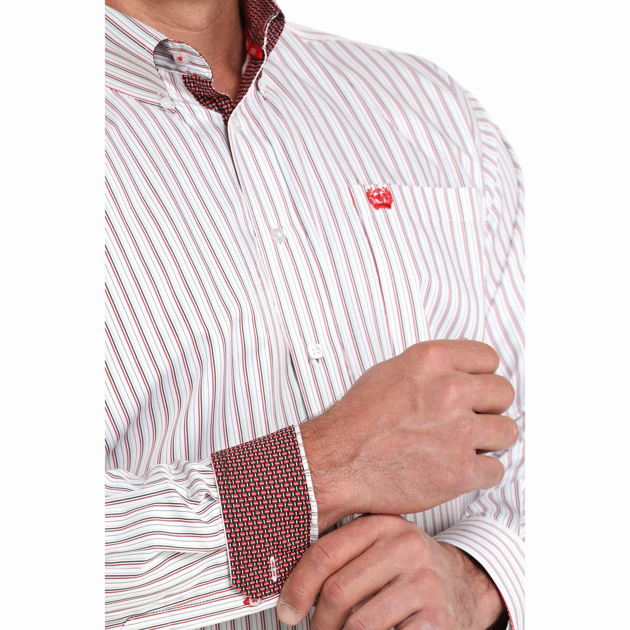 Essential Wardrobe Cinch Red and White Pin-Stripe Long Sleeve