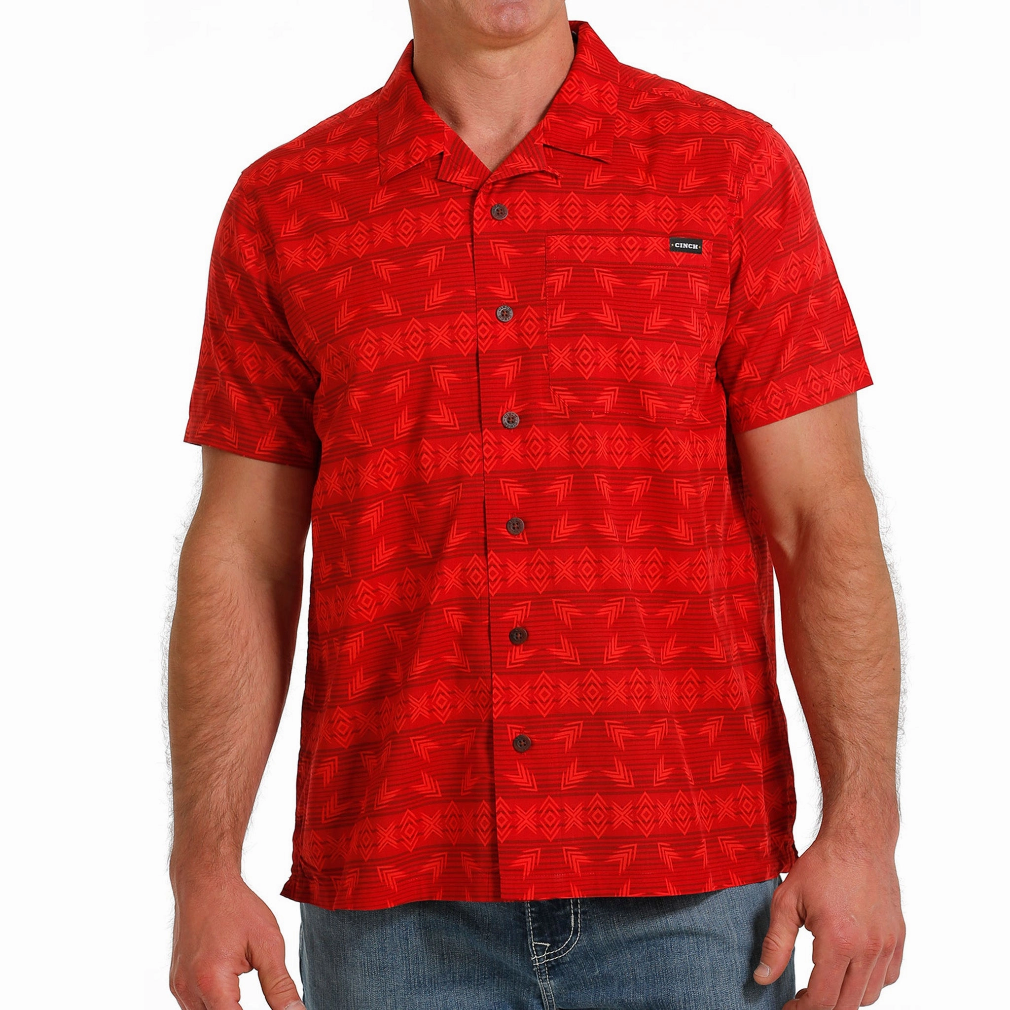 Durable Material Conference Appropriate Cinch Red Aztec Shirt