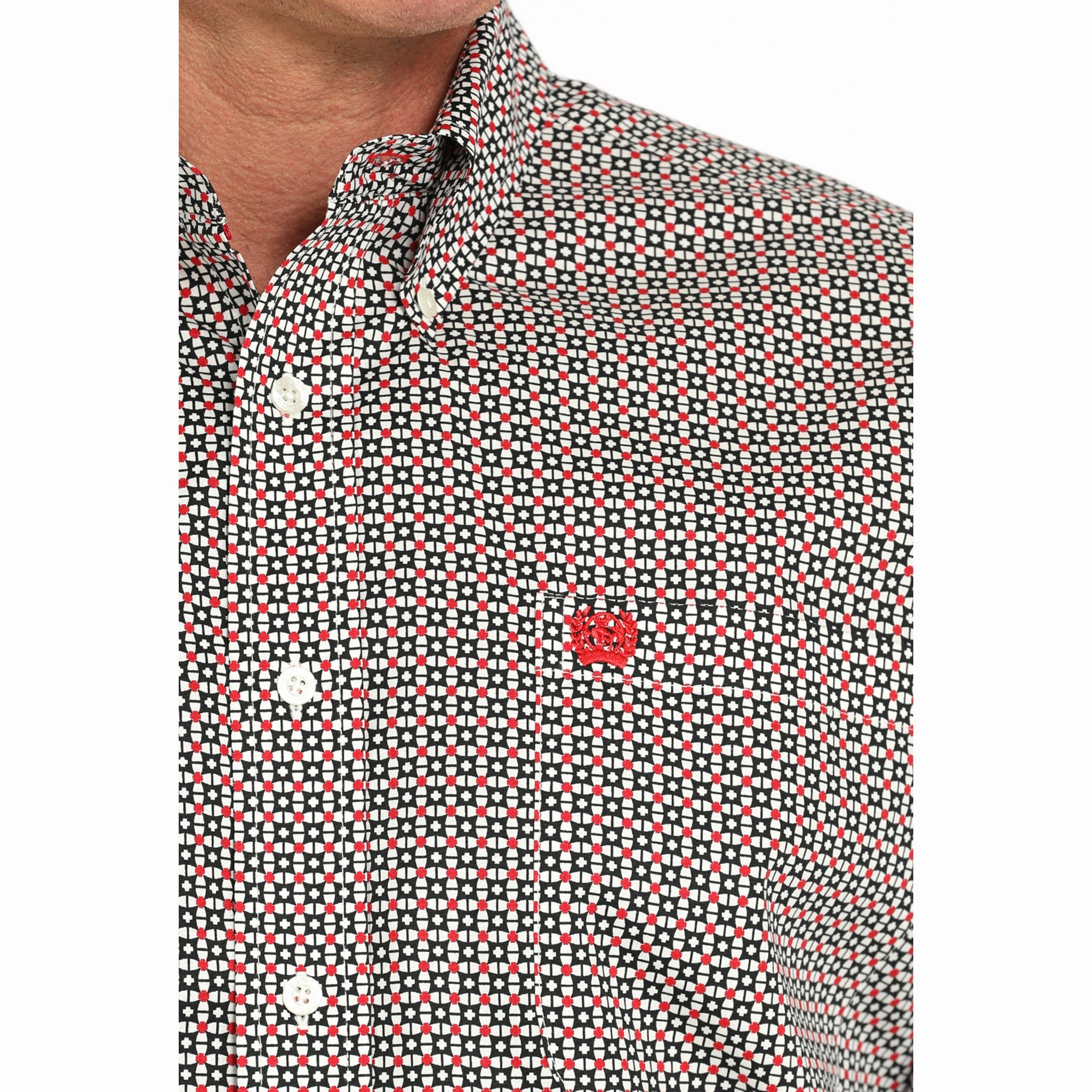 Cinch Red/White and Black Geo Print Long Sleeve Shirt Urban Trend