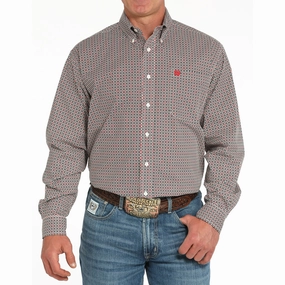 Interview Ready Cinch Red/White and Black Geo Print Long Sleeve Shirt