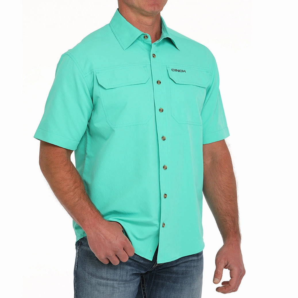 Cinch Turquoise Vented Arena Flex Short Sleeve Shirt Traveler??s Choice Pocket Detailing