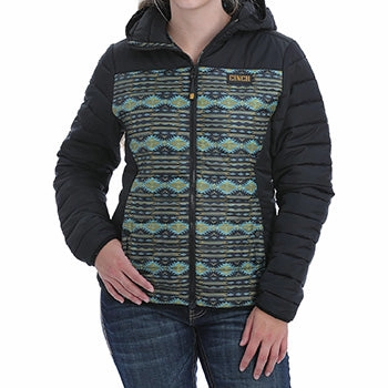 BreathableLining Quick Access Pockets Cinch Women's Black, Green and Yellow Aztec Coat
