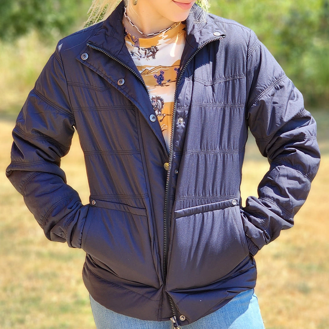 Cinch Women's Black Ripstop Quilted Coat Heat Sealed Seams ContouredShoulderFit