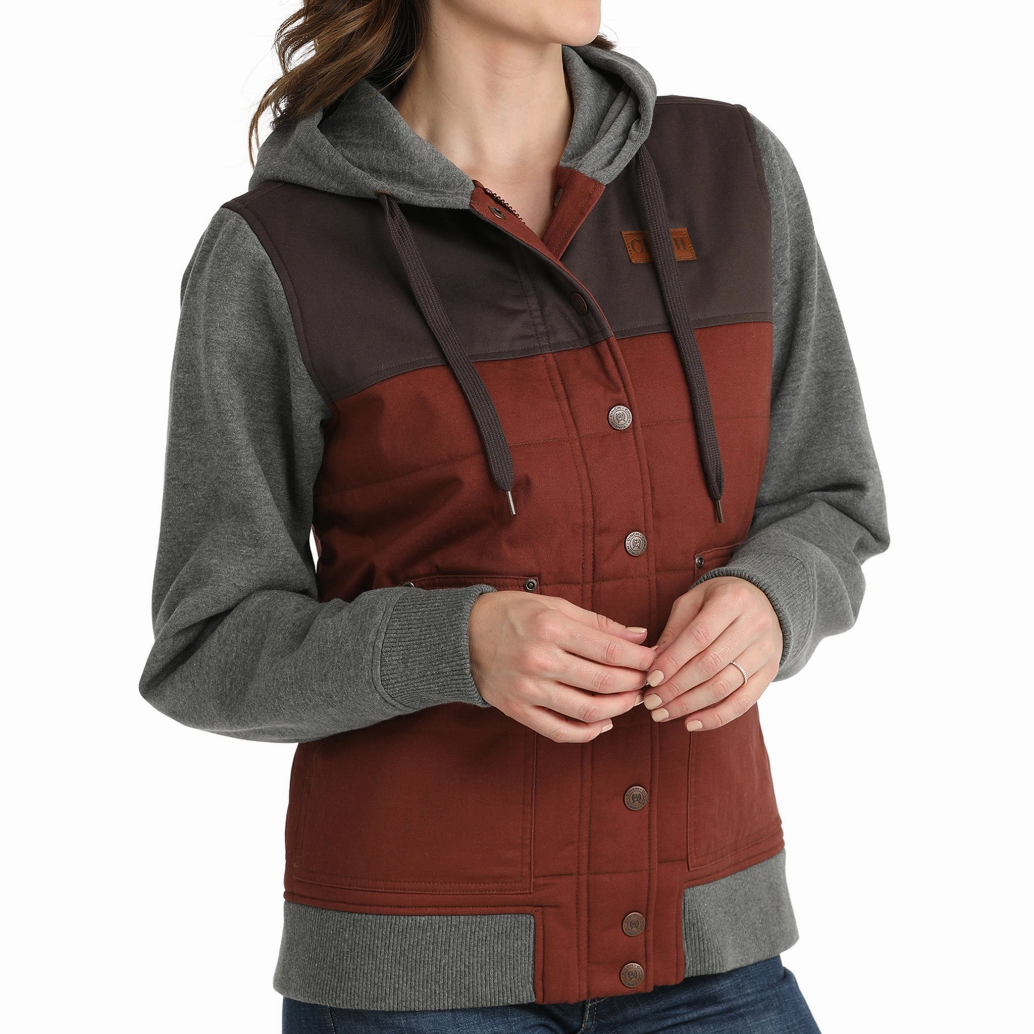 Recycled Material Blend Stripe Look Cinch Women's Canvas Hoodie Jacket